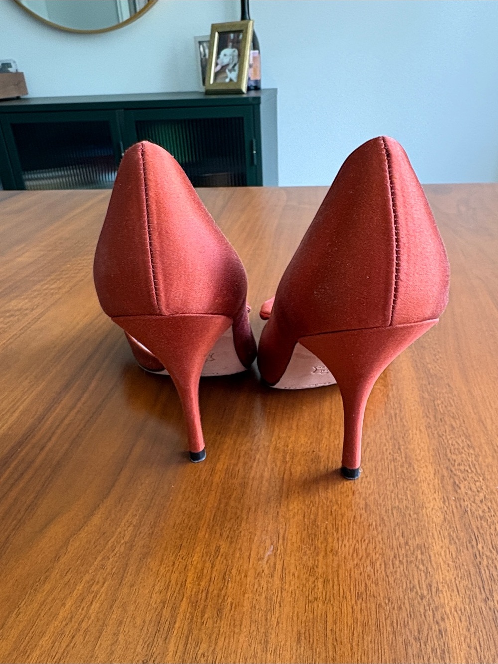 LK Bennett Rust Satin Pointed-Toe Pumps with Knot Accent - Picture 4 of 4